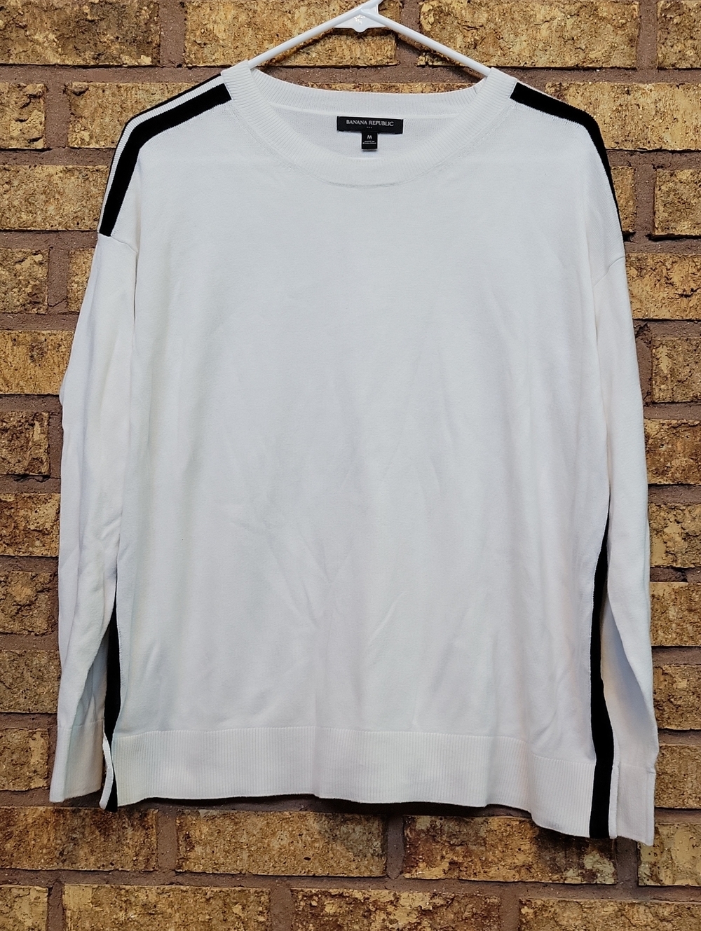 Banana Republic Crewneck Sweater with Black Stripes Cotton Blend Stretch Medium